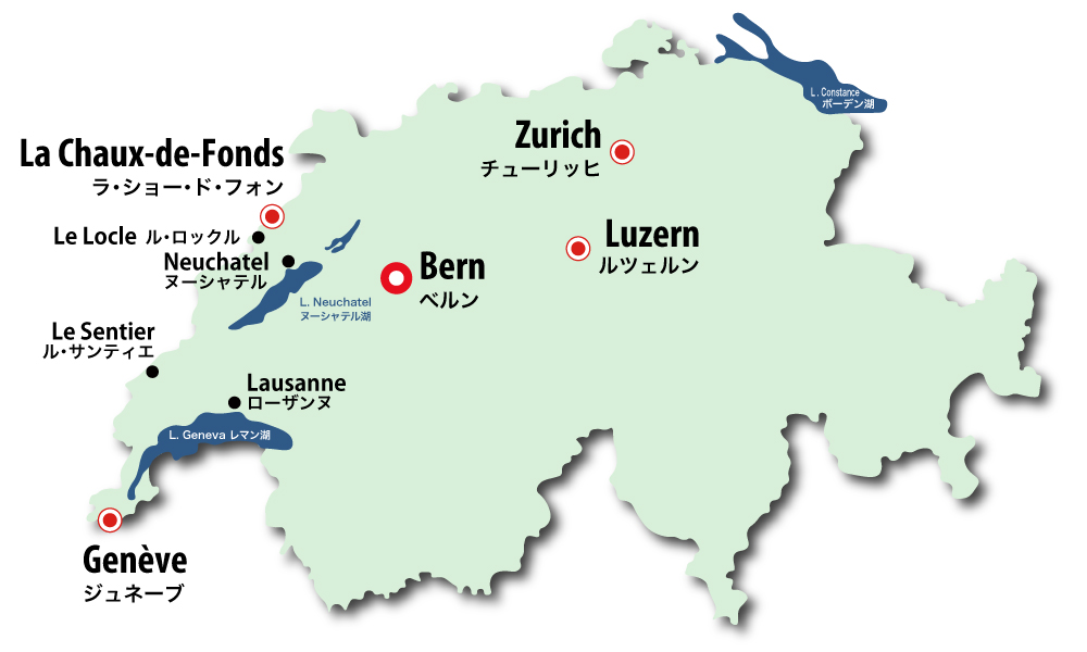スイス・ウォッチ・ ツアー地図